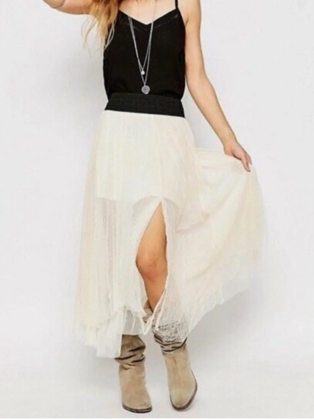Free People Sugar Plum Fairy Tutu Midi Skirt Ivory cottage Whimsical Boho chic S